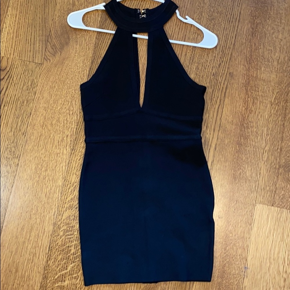 Plunging Neckline Mock Neck Bebe XS Bandage Dress!